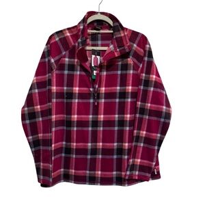 Eddie Bauer Dark Berry Plaid Fleece Pullover NWT- SIZE XL